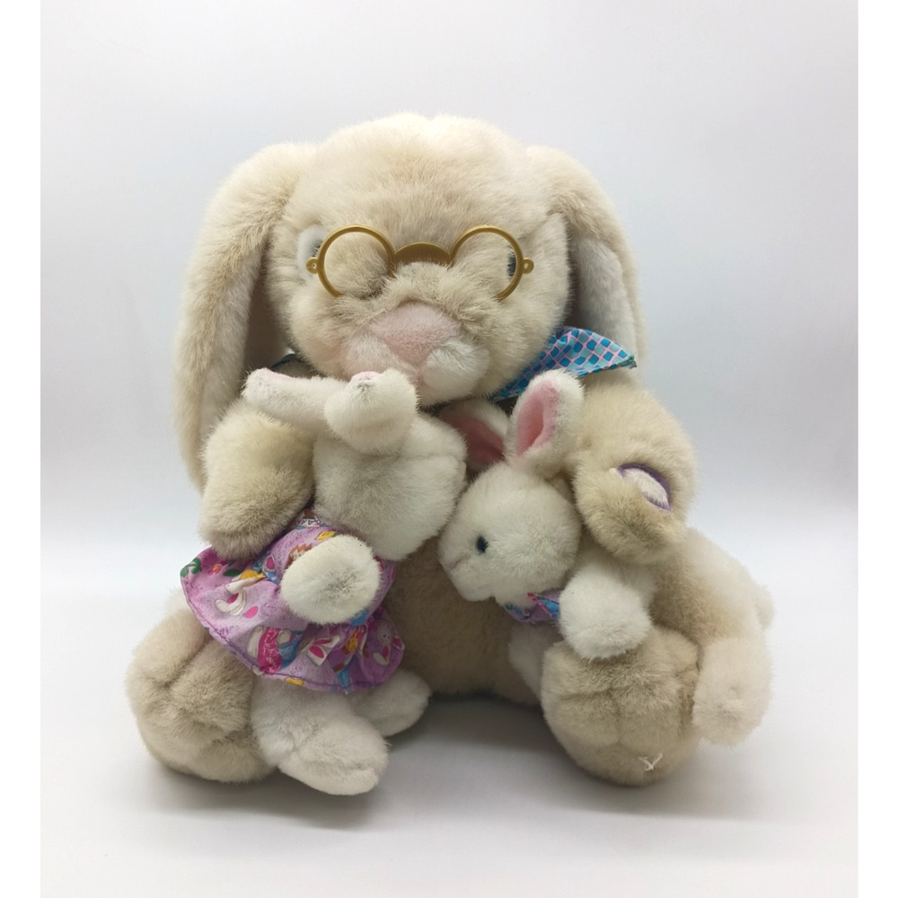 VTG Dan Dee Animated Talking Grandpa & Baby Bunny Rabbit Plush Light Up Cheeks